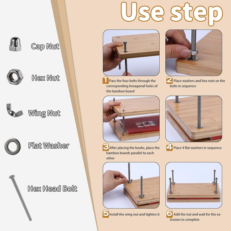 JUPEAN Book Binding Kits, Book Binding Press, 7.9”x11.6”, Books Making Kit Bookbinding Supplies with Wooden Binding Press Books Cover Board Bone Folder Awl Bind Strap for DIY - Image 4